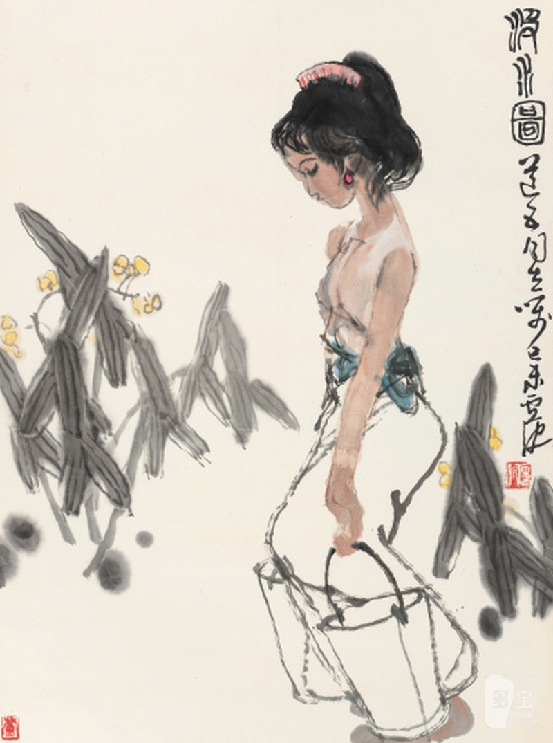 卢 沉 1935-2004 汲水图